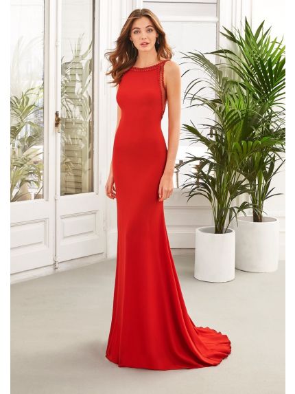Beaded Backless Crepe Gown