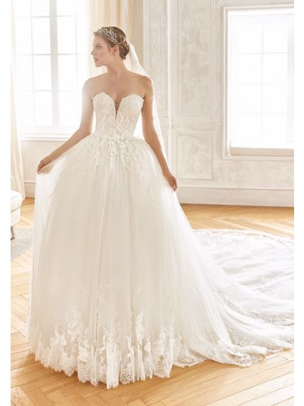 Embroidered Long Train Wedding Dress