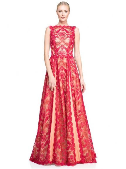 Embroidered Tattoo-Effect Evening Gown