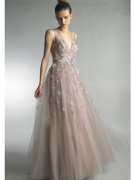Beaded Sheer Back Evening Gown
