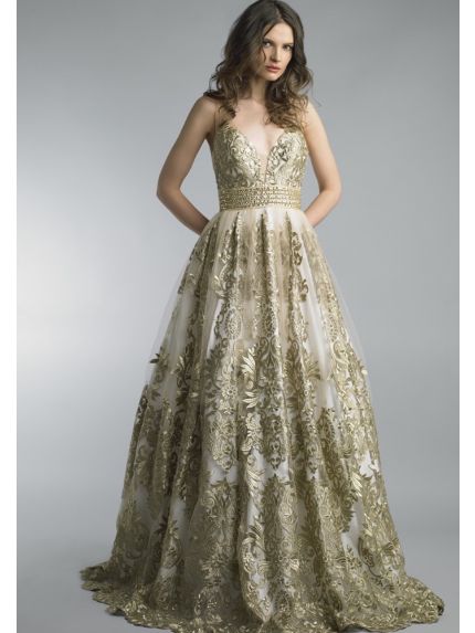 Embroidered Tulle Evening Gown
