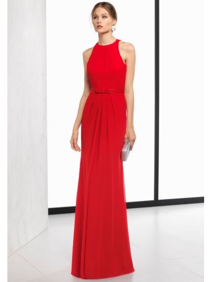 Draped Keyhole Back Crepe Gown