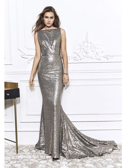 Sequinned Backless Evening Gown