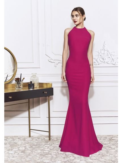 Crepe Evening Gown With Bow Back