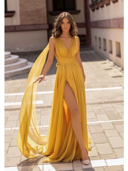 Draped Cape-Effect Gown