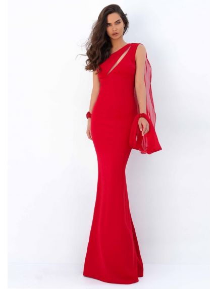 Illusion Back Crepe Gown
