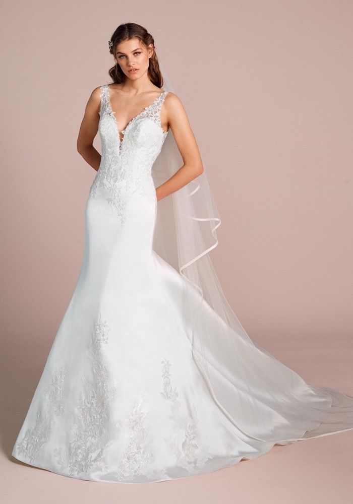 slim fit dress slacks Mikado V-Neck A-Line Wedding Dress main image 1