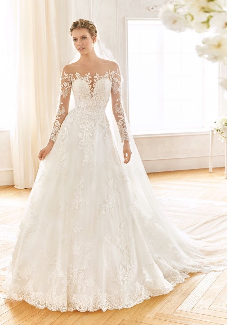 Embroidered long hot sale sleeve wedding dress