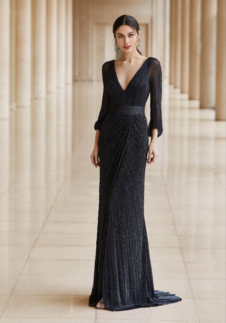 Rosa Clara 4T107 Beaded Long Sleeve Black Evening Gown HK | LMR Weddings